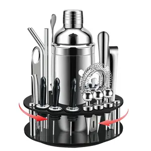 Bar Set,19-Piece Stainless Steel Cocktail Shaker Bar Tools,with Rotating Display Stand and Recipes Booklet,Premium Bartending Kit for Home,Bars,Traveling and Outdoor Parties