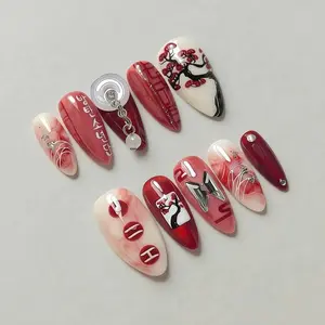 Arirang Press On Nails | Traditional Korean Art, 3D Silver Moon Pearl, Calligraphy | Edition 2 1TV82S