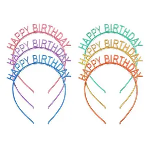 212 MAIN Unlit Happy Birthday Rainbow Headbands - 6-Pack Unisex, Iridescent, Vibrant Stretch Star Accessories, Splash-Ready Set for Friend Celebrations