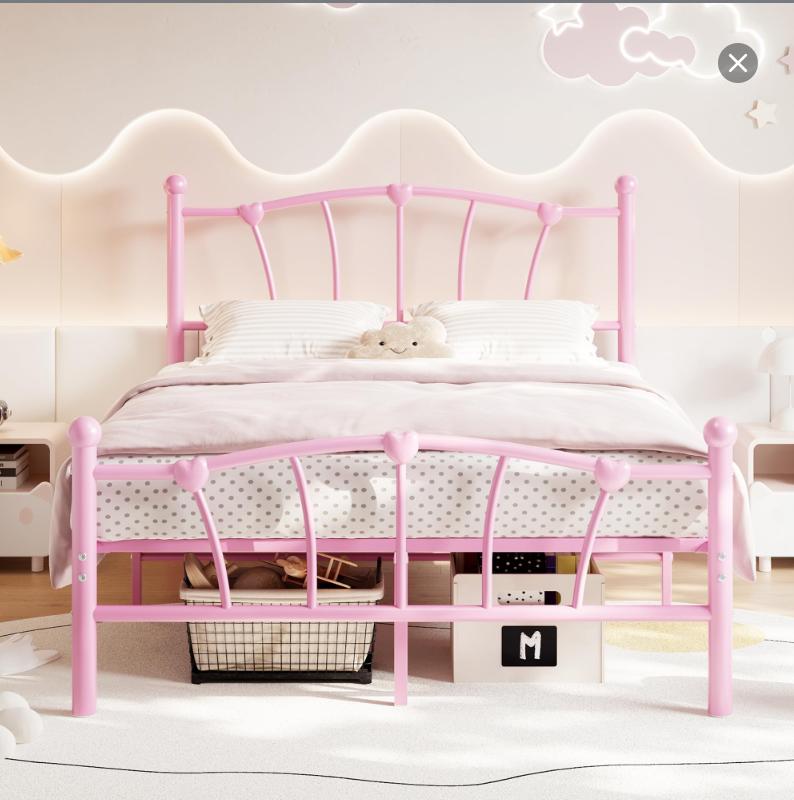 SA-Garvee Metal Bed Frame with Heart-Shaped Decorative Headboard and Footboard, Heavy Duty Metal Slat Support, Mattress Foundation/Under Bed Storage/No Box Spring Needed/Easy Assembly, Available in Twin, Twin XL, and Full Sizes, Multiple Colors
