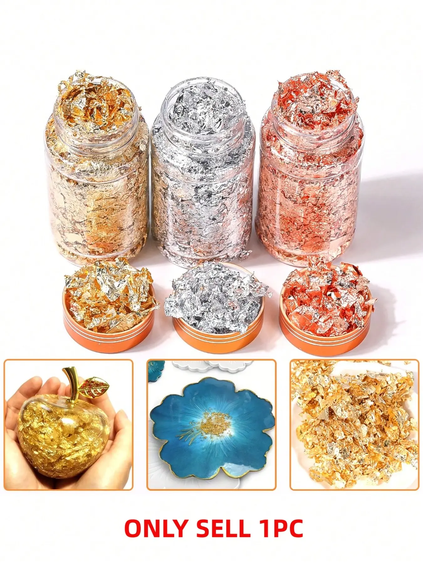 1 Bottle Resin Gold Foil Bottle, Gold Silver Rose Gold Foil Flakes Nail art Art, Nail Art Accessories, Painting, Crafts, DIY Epoxy Resin Jewelry Making, Nail Art Design Decoration Supplies