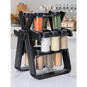 Rotating Ferris Wheel Spice Rack Set, Equipped With 18 Glass Spice Cans, Complete With Funnel Labels, Kitchen Seasoning Manager, Suitable for Kitchen Countertops, Cabinets
