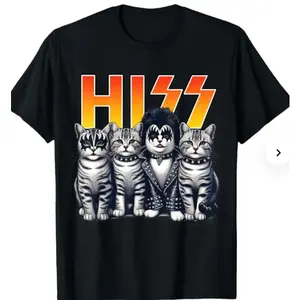 Cute Hiss Cats Rock Kittens Kitty Rocking Music Cat Lovers Men T-Shirt men woman unisex tee Shortsleeve Casual Graphic Fashion