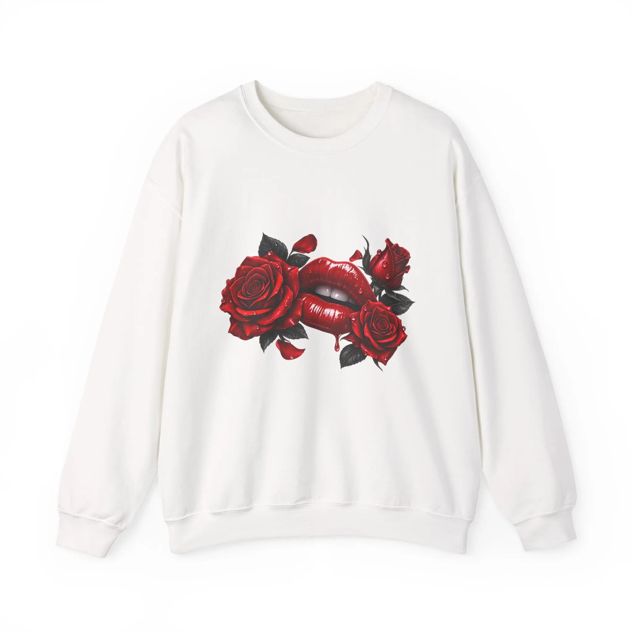 Red Lipstick and Roses Sweatshirt | Floral Kiss Crewneck