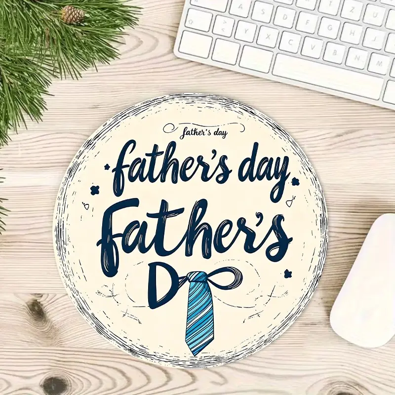 Father's Day Pattern Mouse Pad Blue Small Round Mouse Pads Vintage Typography Gaming Mouse Pad Desk Pad Non-Slip Rubber Base for Office Work and Home Desktop Decor Love for Father