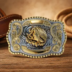 Large Mexican Western Belt Buckle, Gold Silver Cowboy Rodeo Belt Buckle for Men Women, Mexico Patriotic Festival Vaquero Hebilla, Western Jeans Belt Accessory