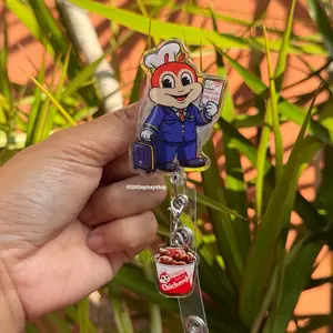 Jollibee Flight Attendant w Bucket Charm Retractable ID Badge Reel ( Alligator Clip )