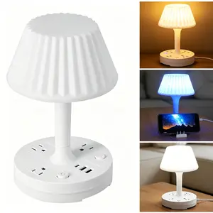 Multi-Port LED Bedside Lamp with AC Outlets & USB Ports, Remote Control Color Changing Dimmable Mood Lighting, All-in-1 Table Lamp for Bedroom Living Room Indoor Home Improvement (Bedroom LED Lights Included), Dimmable Bedroom Lamps