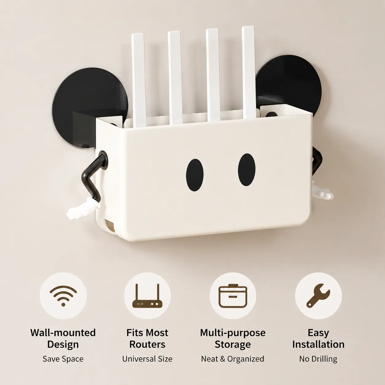1 Count Cartoon Wall Mount Storage Organizer, for router, small electronics, seasonings and sundries for various household storage scenarios