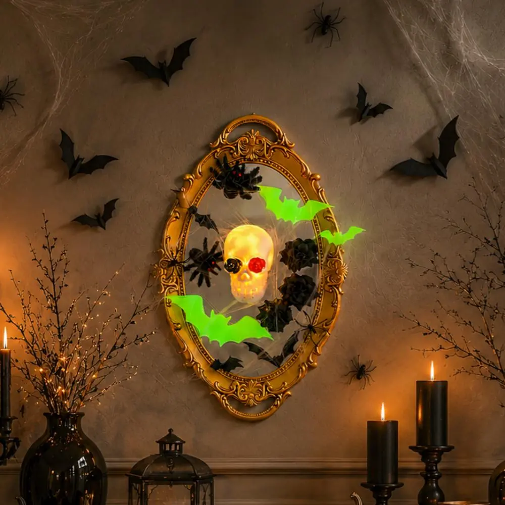 DIY Halloween Haunted Mirror Decoration Kit - Glow Skull Light, Luminous Bats, Spiders, Creepy Decor for Spooky Home, Party