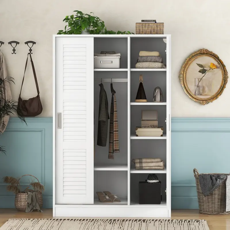 [SOIYELIFE] 3-Door Shutter Wardrobe with shelves, White home office dorm