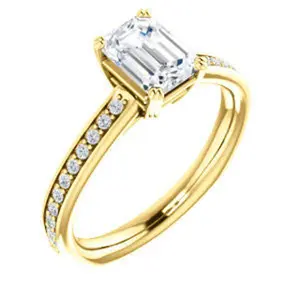 Cubic Zirconia Engagement Ring- The Myrtle (Customizable Emerald Cut Design with Round-Accented Band & Euro Shank)