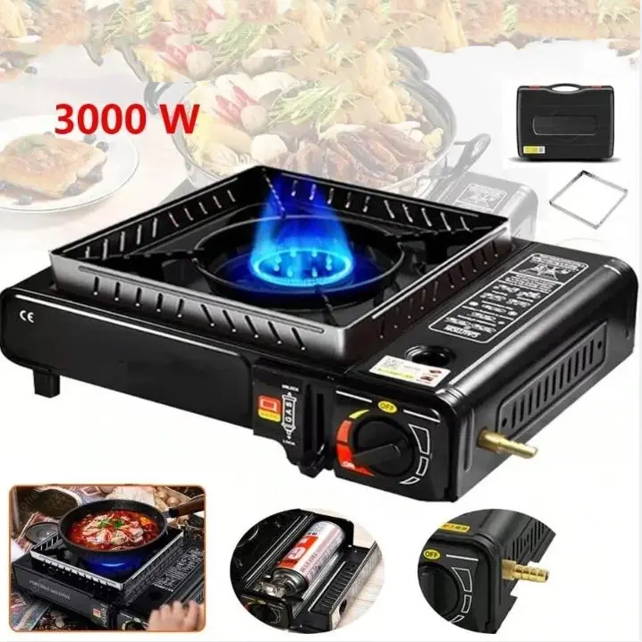 Portable Gas Camping Stove - Lightweight Compact Windproof Dual Fuel Brass Burner with 3000W Power, Windproof Flame, Propane & Butane Compatible Outdoor Cooker for Backpacking, Outdoor Cooking Equipment