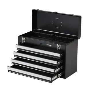Metal Tool Box, 20.5-inch, Portable Metal Tool Box with 4 Drawers, Small Tool Chest with EVA Liners, Ball Bearing Slide Drawers Locking & Powder Coated Finish, Multi-Function Tool Organizer