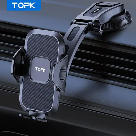 TOPK Car Phone Holder, Car Phone Mount, Car Phone Stand for Car Windshield Dashboard, Phone Holders for Your Car, Universal Hands Free Automobile Cell Phone Holder for iPhone Smartphone