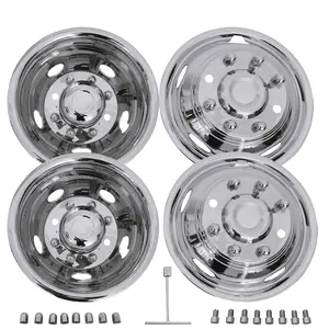 4PCS 17" Polished Stainless Dually Wheel Simulators, 8 Lugs 5 Hand Holes Stainless Steel Wheel Simulators for 2011-2021 Chevy Silverado & GMC 3500 Dually Wheel Cover HubCaps Replacement