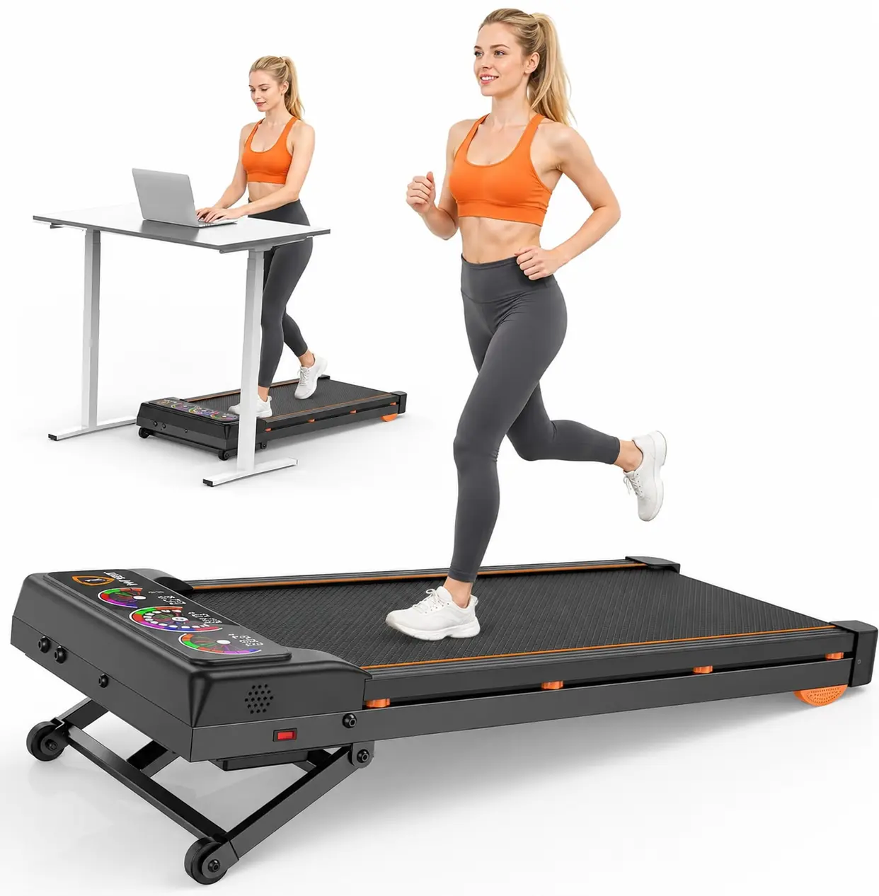 Trisomy Portable Walking Pad Treadmill with 15% 12 Levels Auto Incline, 450 lbs Capacity and UI Screen, 3.5HP Quiet Under Desk RGB Treadmill with APP, Speaker & Remote, Compact Treadmills for Home Gym Fitness and Office