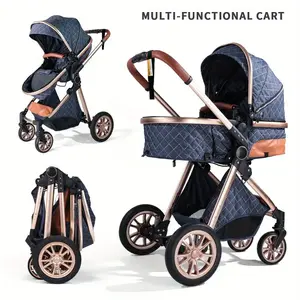 Foldable Baby Stroller with Shock Absorption & All-TerrainTires -Reversible Forward-Facing Push, AdjustableHandlebar, Large Sun Canopy & Storage Basket -Lightweight Durable Polyester Frame for Travel, Shopping,Park