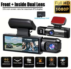 Hikity Front & Rear Dash cam, 1 Count Dash Camera for Car, Wide Angle Car Driving Recorder with IR Night-Vision G Sensor, 3.16 Inch IPS Screen 1080P HD Camera with Dual Lens + 64GB Card Father's Day Gifts,SummerVibes fathersdaygift