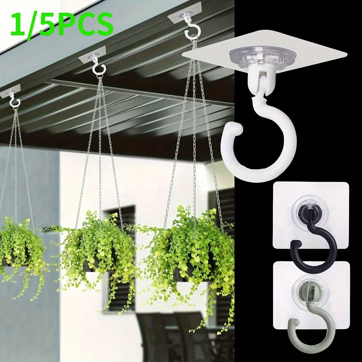 5pcs Rotatable Adhesive Adjustable Hangable Hook for Wind Chimes, Plants, and Ceiling Decor - No Drill Ceiling Hanging Hook with Strong Sticky Hanger Utility