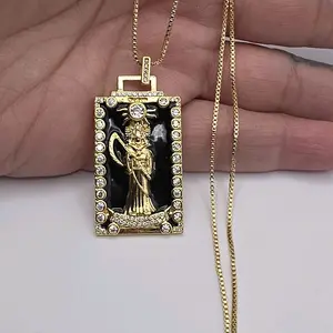 LA Santa Muerte Fashion Necklace Gold-Plated 18k 18 to 20 Inches Beautiful Style with Elegant Black and Gold Pendant