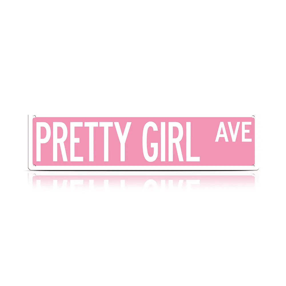 Pretty Girl Ave Metal Street Sign 16×4 Inch | Pink Room Wall Decor | Cute Bedroom Dorm Vanity Area Tin Sign Plaque | Palette&Wall | summervibes