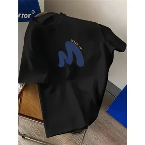 Minimalist "Wake Up" Abstract M Graphic Men's Oversized T-Shirt | Aesthetic Casual Streetwear Y2K Vibe Trendy Graphic Tee