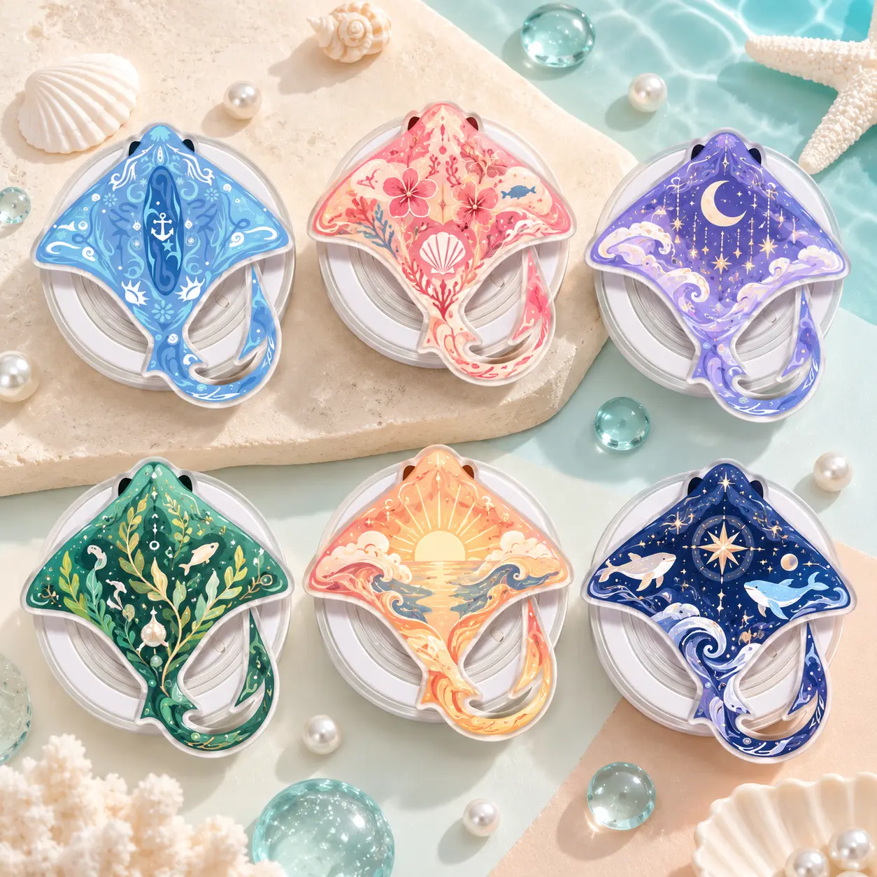 Cute Stingray Acrylic Phone Grip, Ocean Animal Collapsible Phone Stand, Aesthetic Manta Ray Phone Holder, Marine Life Accessory Gift for Ocean Lovers