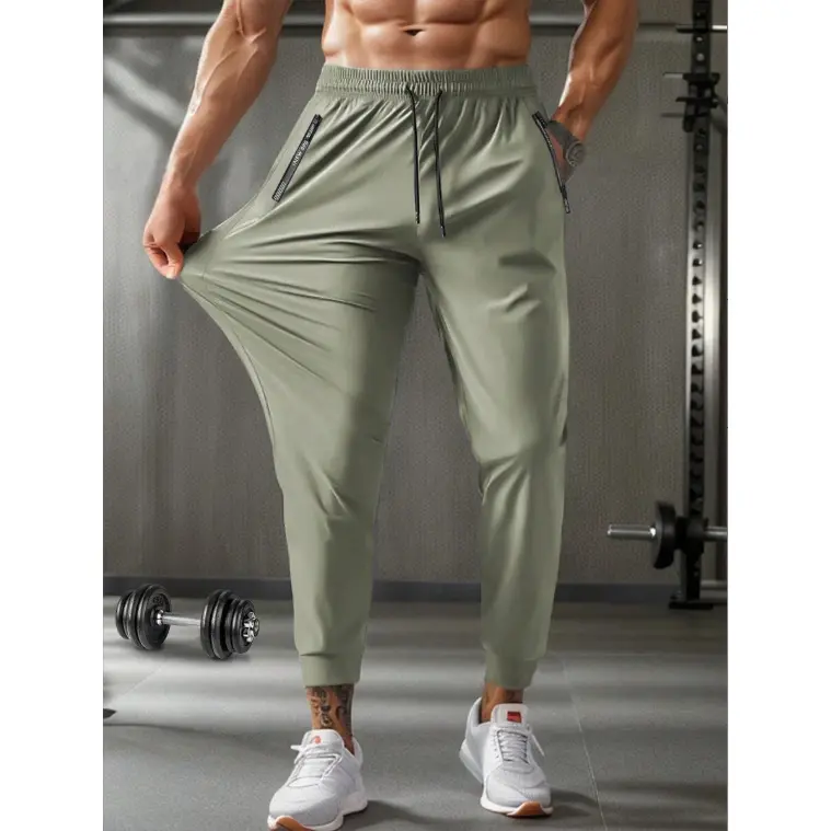 Men's Summer Stretchy And Comfortable Zipper Pocket Adjustable Waistband Casual Training Workout Sweatpants Hiking Outfit Daily Outfit Breathable Sporty Bottoms Soft Jogger Trousers