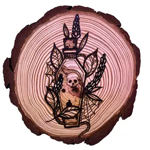 Poison Bottle Natural Wood Burning Wall Hanging