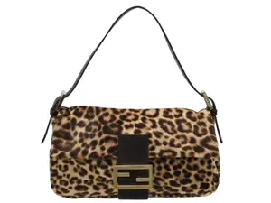 Pre-owned FENDI Ponyhair Shoulder Bags Leopard Print Baguette Shoulder Bag