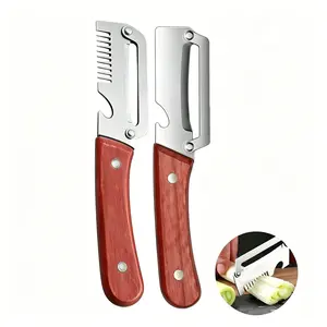 Multi-Functional Kitchen Peeler, Peel and Slice Dual Use, Stainless Steel Blade with Wooden Handle, 2-Piece Set, Versatile Kitchen Tool