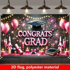 2D Flat, 2D Flat - 2D Flat, 2D Flat - 1pc a 2D Flag, a Banner for Graduation Ceremony Background Decoration, Measuring 70.87inch by 43.31inch, a Pink Banner Celebrating The Graduation Season