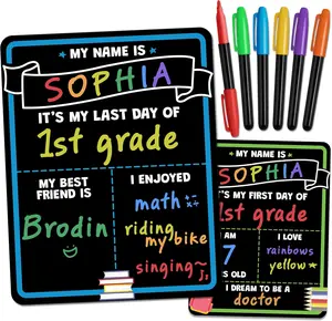 Last Day of School Sign with Colorful Liquid Chalk Markers Pack - First and Last Day of School Board Sign - 14”x11” Double-Sided & Easy Erase - Must-Haves Supplies for Kindergarten Preschool