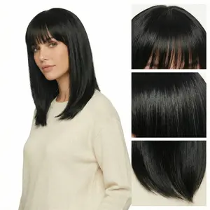 Flash Sale: Natural Black Straight Lace Wig with Full Bangs, 12/14 inches — Versatile for Everyday Wear, Replacement Hair Deals For You Days