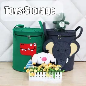 Foldable Storage Basket for Kids Toys & Laundry, Cute Cartoon Print Cotton Linen Organizer Bucket Bin for Baby Nursery Home