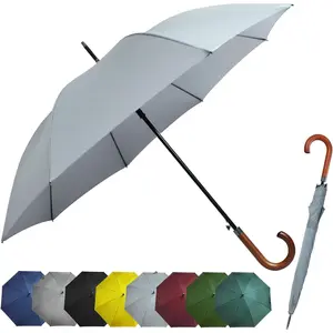 52" Arc Classic Wooden Handle Umbrella, long handle umbrellas for rain,big black j handle cane umbrella,Automatic Umbrella with curved handles