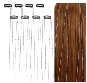 Rhinestone Hair Chains, Tassel Extensions with Bling Crystal Tassel Extensions Hairpin Clips Silver