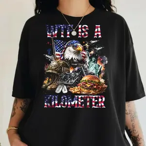 WTF Is A Kilometer Shirt, Funny Patriotic American Shirt, Bald Eagle Freedom Tee, USA Graphic T-Shirt, Sarcastic American Pride Apparel