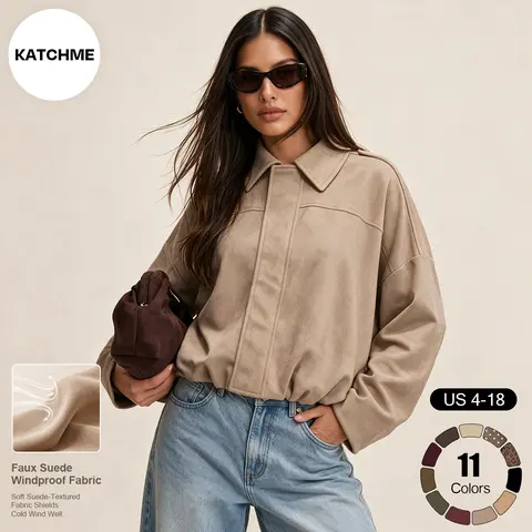 Katch Me Chic Women's Winter Vintage Collared Zipper Long Sleeve Jacket, Cozy Solid Color Oversized Thermal Outerwear, Versatile Loose Soft Outfits for Daily Wear #TikTokMadeMeBuyIt #SohoChic #ComfyOutfit
