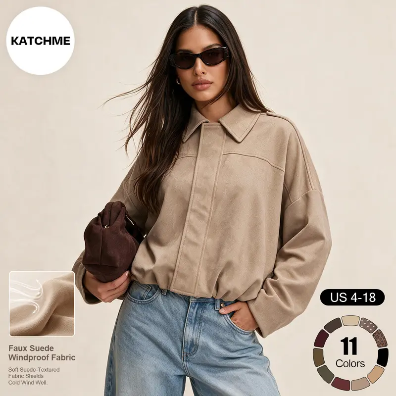Katch Me Chic Women's Winter Vintage Collared Zipper Long Sleeve Jacket, Cozy Solid Color Oversized Thermal Outerwear, Versatile Loose Soft Outfits for Daily Wear #TikTokMadeMeBuyIt #SohoChic #ComfyOutfit