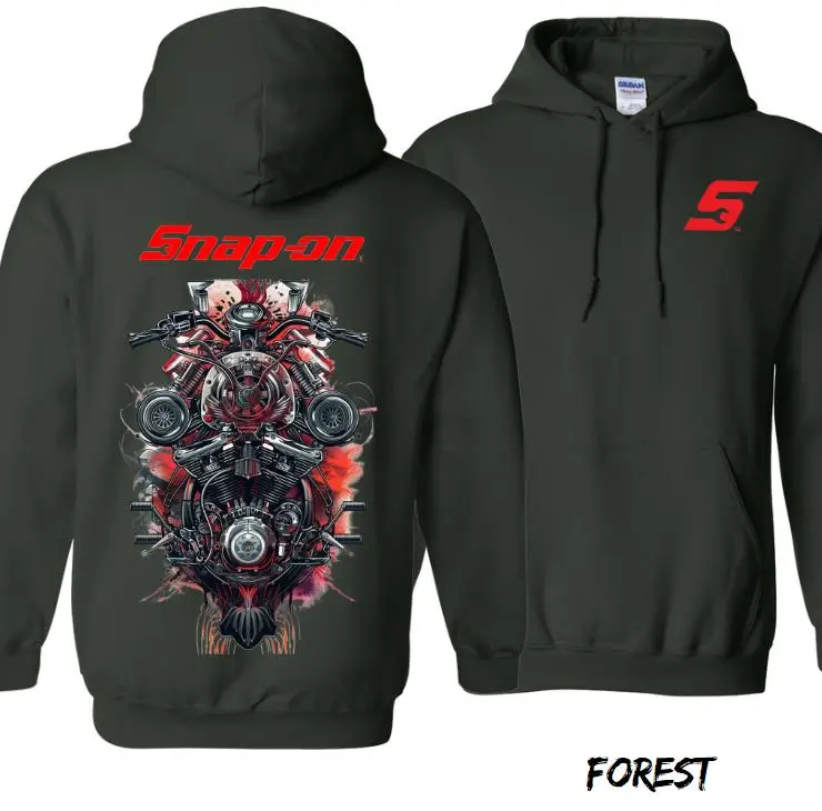 Snap-on Motorcycle Engine Graphic Hoodie - 2- Sided Bold Design, Ultra-Durable - Comfortable Workwear for Men And Women, Ideal for Mechanics - Motor Enthusiasts Menswear Sweatshirts Long Sleeve