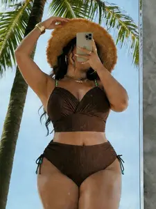 Plus Size Elegant Shell Decor V-Neck Bikini Set - Sexy Graceful Beach Outfit for Summer Vacation