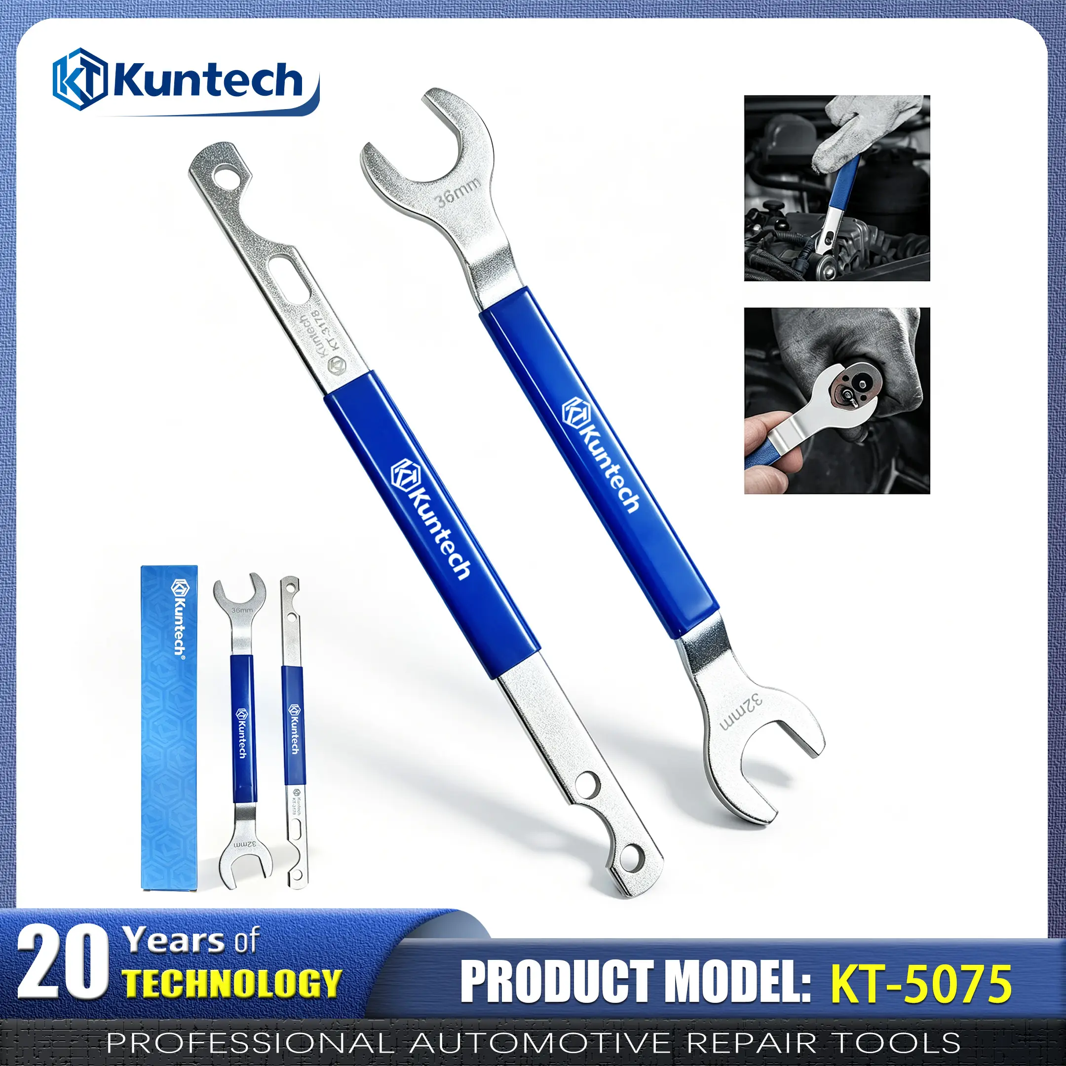 Kuntech KT-3178 Fan Clutch Wrench Set | 32mm + 36mm Fan Pulley Holder Tool for BMW Land Rover Mercedes Benz