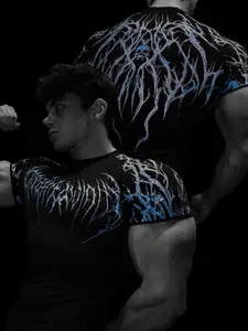 Men's Gothic Punk Style Breathable Dry Fit Wicking Sweat-Wicking Short Sleeve T-Shirt, Fitted Round Neck Gym Workout Shirt for All Seasons