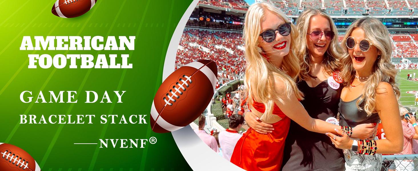 Game Day Bracelets for Women - Red, Black, Blue Heishi Clay Beaded Stretch Bracelets - Stackable Sports Charm Bracelet Bangles - Football Mom Accessories & Outfits Jewelry Gifts