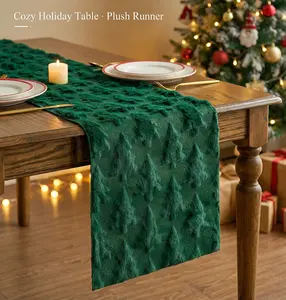 Christmas Plush Table Runner 13*71 inch – Cozy Soft Jacquard Tree Design, Multi-Color Options, Perfect for Holiday Tablescapes, Xmas Parties, Dining Room Decor & Winter Home Styling