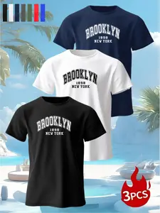 Men's Summer Short Sleeve T-Shirt, Comfortable Breathable Round Neck, New York Print, Casual Sporty Style, Multi-Color Options