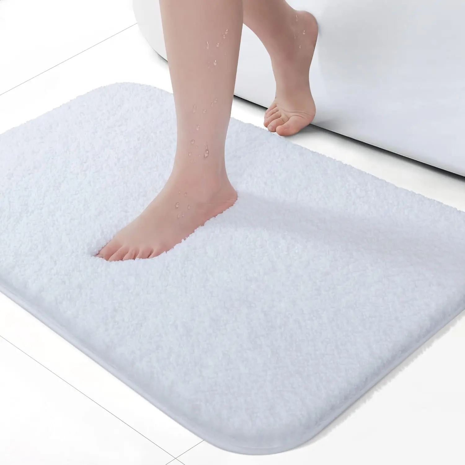 1pc Non Slip Bath Mat, 16 x 24inch, Water Absorbent Soft Microfiber Rug Machine Washable Thick Plush Shaggy Bath Rug for Bathroom, Shower Mats, White, Bathroom Drying Doormat, Shower Rugs For Bathroom, Nonslip Bathroom Rugs