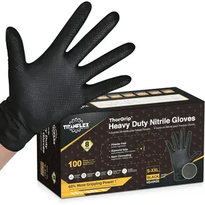 Thor Grip Black Industrial Nitrile Gloves with Raised Texture 8-mil Latex Free for Mechanics & Construction